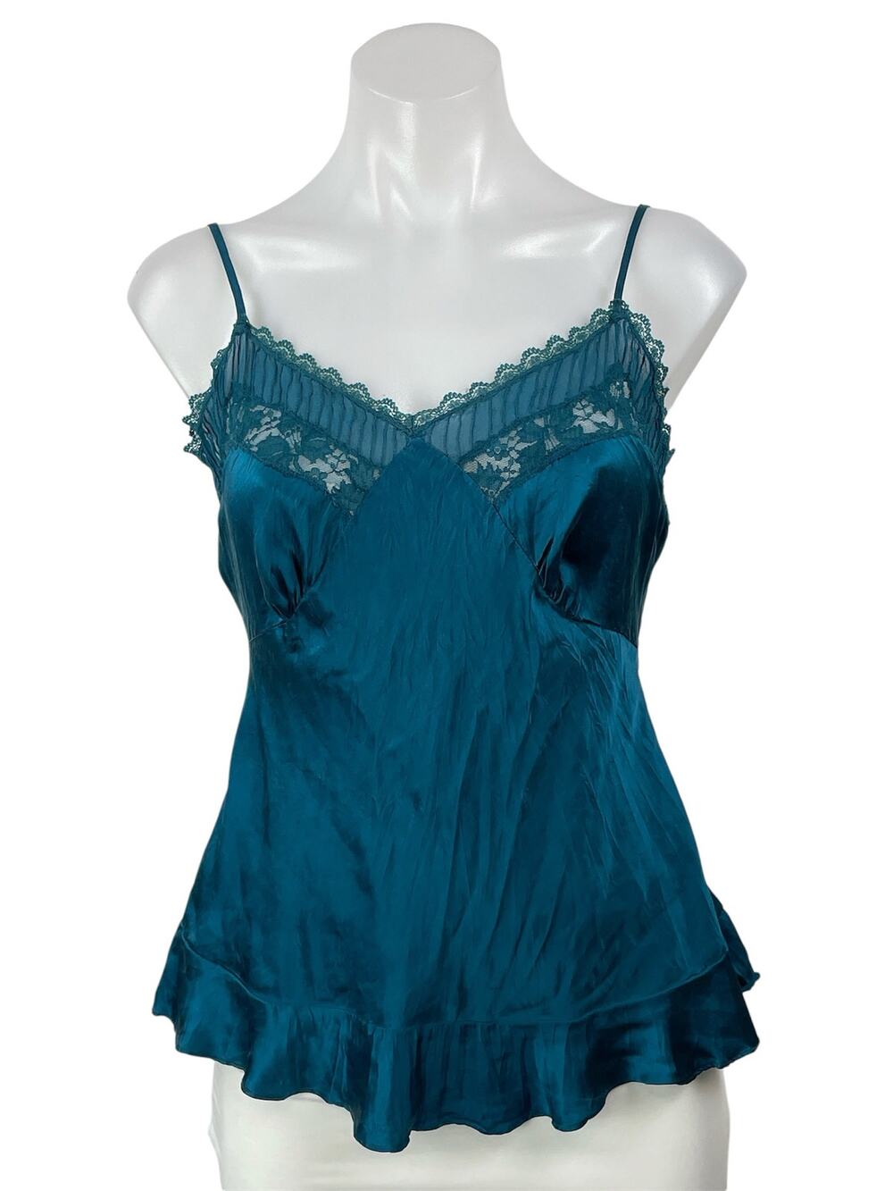 Warehouse Teal Blue Silk Satin Floral Lace Sleeveless Cami Camisole Tank Top 6